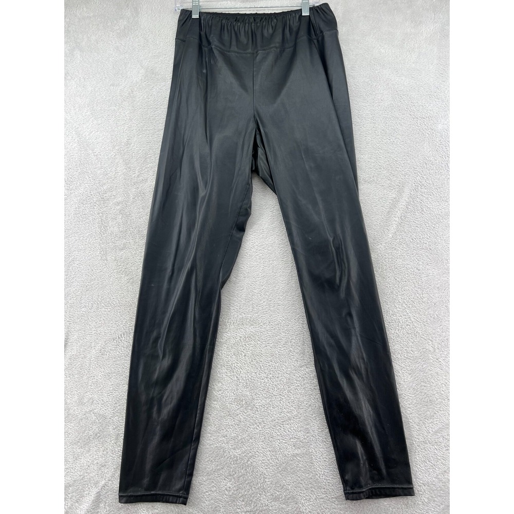 Lauren Ralph Lauren Leggings Womens Sz 14 Black Faux Leather Pants Elastic Waist